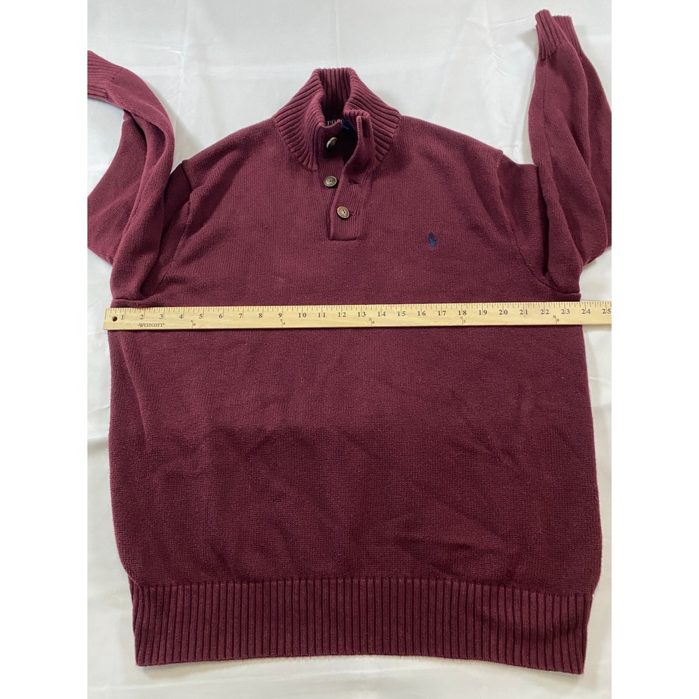 Polo Ralph Lauren Mens XL Burgundy Button Mock Neck Pullover Sweater Blue Pony - Picture 8 of 10